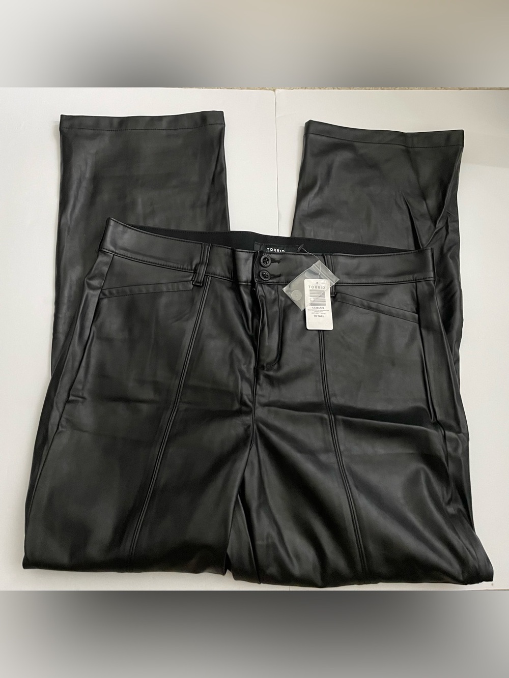 Torrid Trouser Boot Faux Leather High Rise pant deep black sz 18 Tall NWT